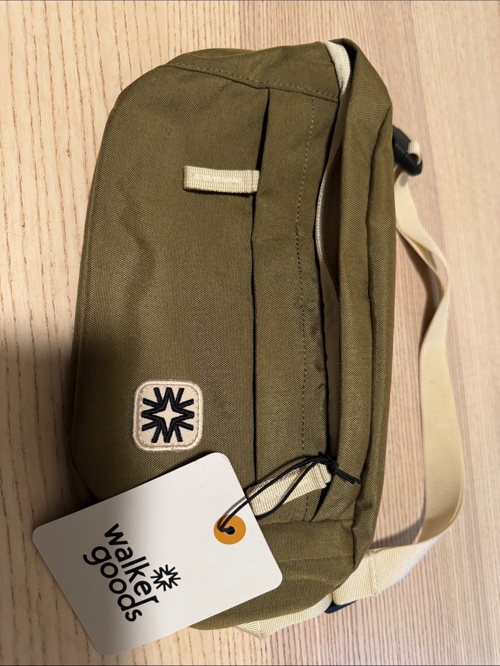 Walker Goods Olive Crossbody Sling Bag with Cream Strap